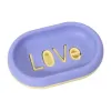 The purple oval soap box with the three-dimensional "LOVE" yellow characters on its surface is a simple and creative hand soap storage box for household items Item Picture